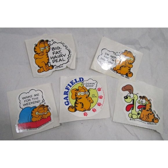 Vintage Garfield Odie Stickers Five Assorted Singles GUC Vintage 1980s - Picture 1 of 13